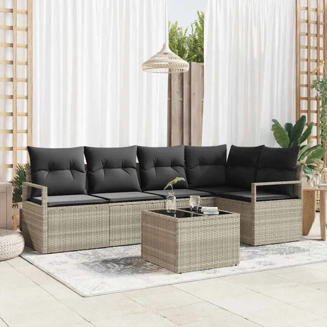 vidaXL Bankstel 6 st Lichtgrijs poly rattan, foto 2