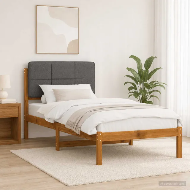 vidaXL Bedframe met gestoffeerd hoofdbord Naturel en lichtgrijs