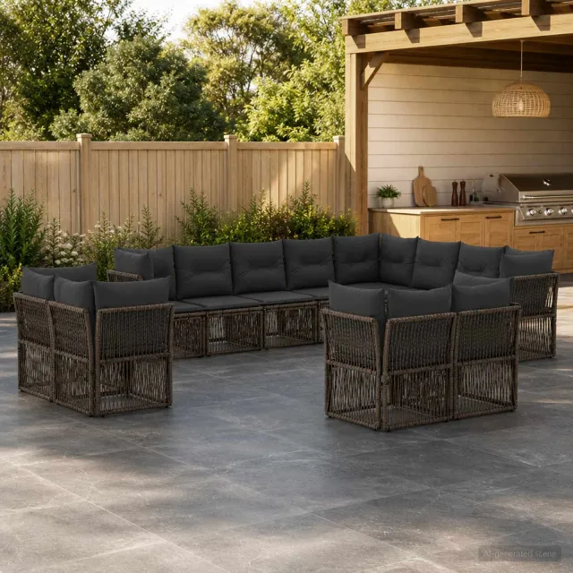vidaXL Tuinbankenset 12 st 12-zits Grijs poly rattan
