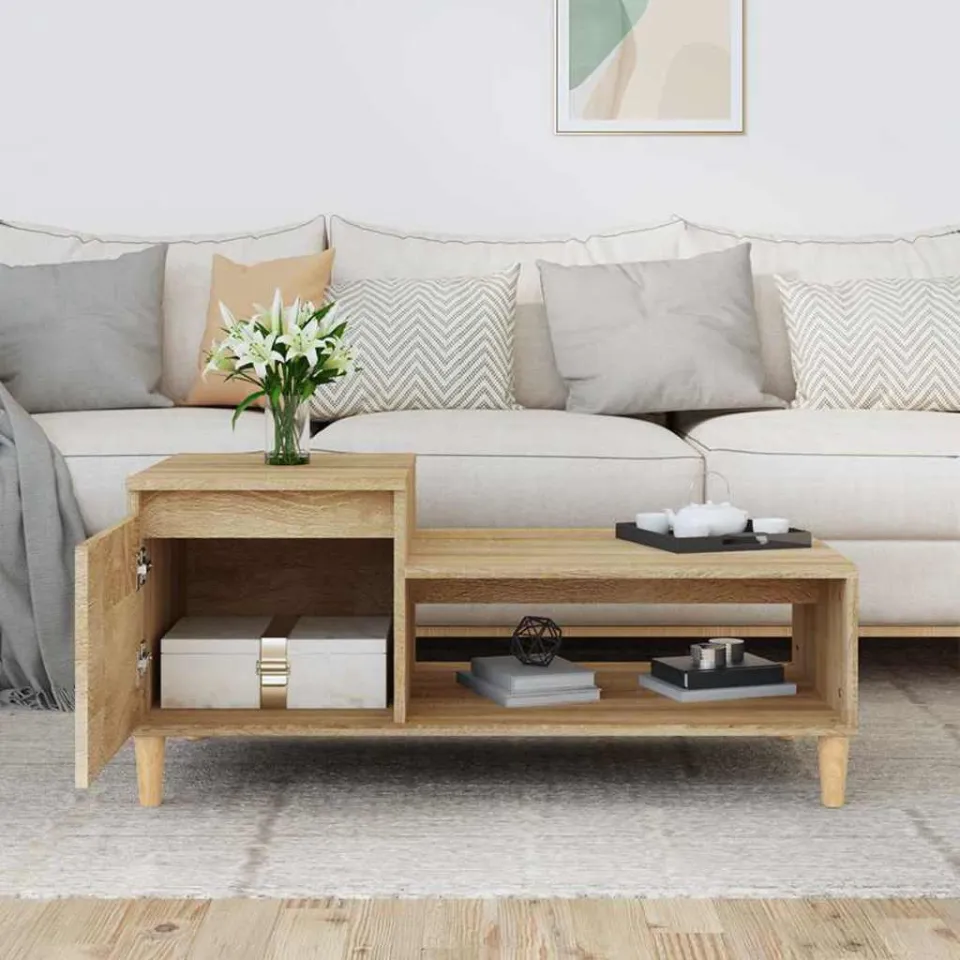 vidaXL Salontafel 100x50x45 cm bewerkt hout sonoma eiken, foto 3