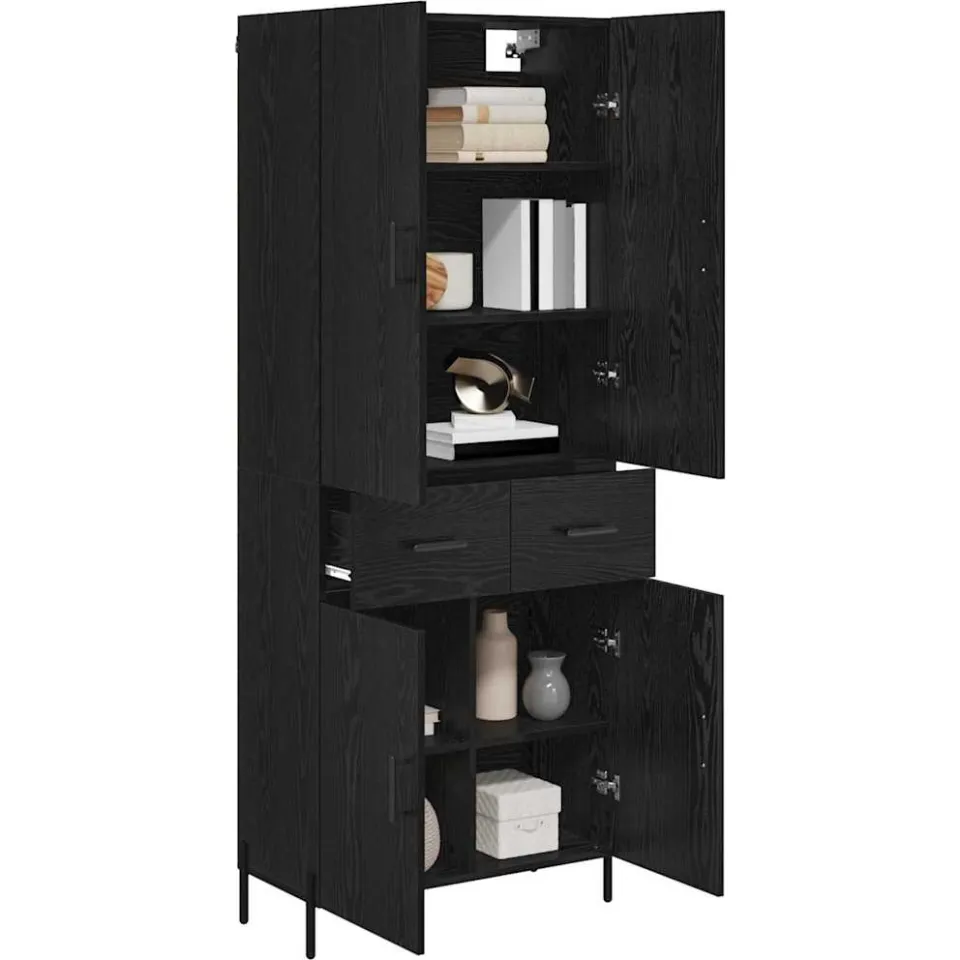 vidaXL Highboard Zwart Eiken 69,5 x 34 x 180 cm Bewerkt hout