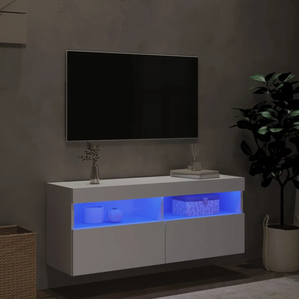 vidaXL Tv-wandmeubel met LED-verlichting 100x30x40 cm wit, foto 3