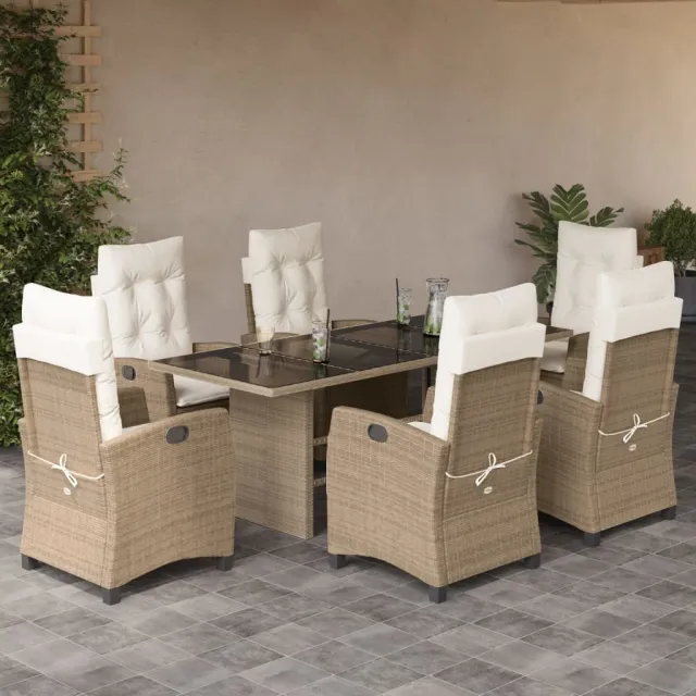 vidaXL 7-delige Tuinset met kussens poly rattan beige, foto 2