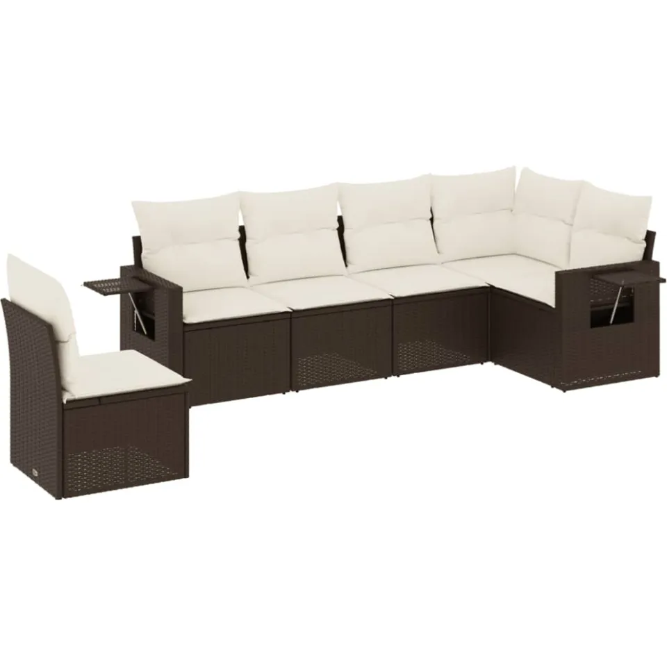 vidaXL 6-delige Loungeset met kussens poly rattan bruin, foto 3