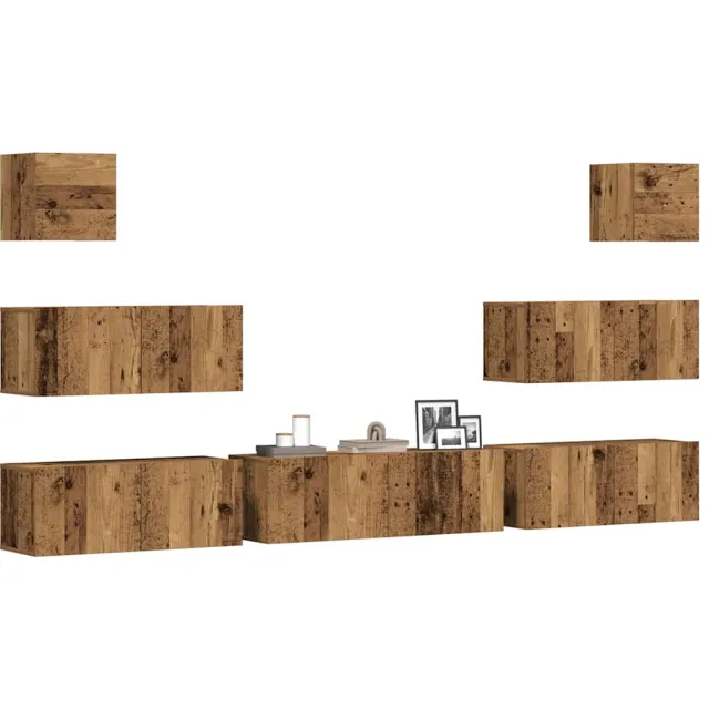 vidaXL 7-delig Tv-meubelset wandmontage bewerkt hout oud houtkleurig Bruin