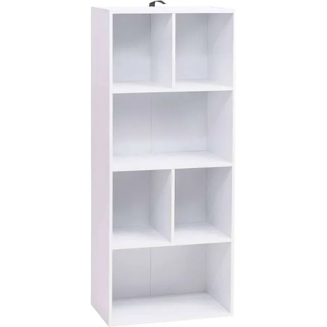 Happyment Open Boekenkast Zita - 6 Vakken - Wit - Boekenkast - Boekenrek - Woonkamer, slaapkamer en kinderkamer - Hout - 50 x 30 x 118 CM