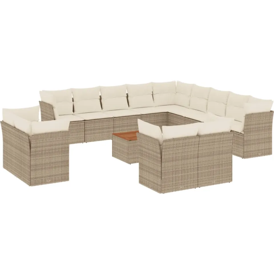 vidaXL 14-delige Loungeset met kussens poly rattan beige, foto 3