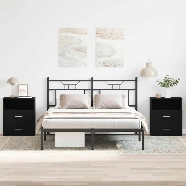 vidaXL Nachtkastje 2 st Zwart Eiken 50 x 32 x 60cm Bewerkt hout, foto 2