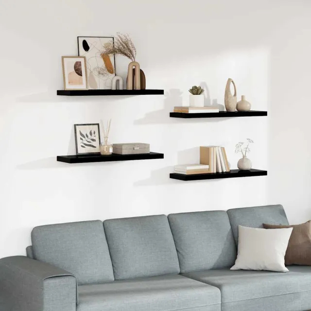 vidaXL Wandschappen zwevend 4 st 80x23,5x3,8 cm MDF hoogglans zwart