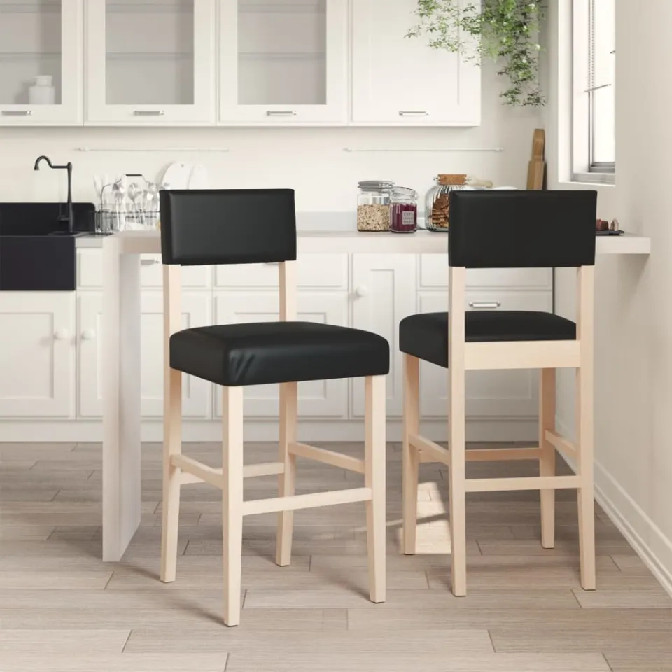 vidaXL Barstoelen 2 st massief rubberhout en kunstleer zwart, foto 3