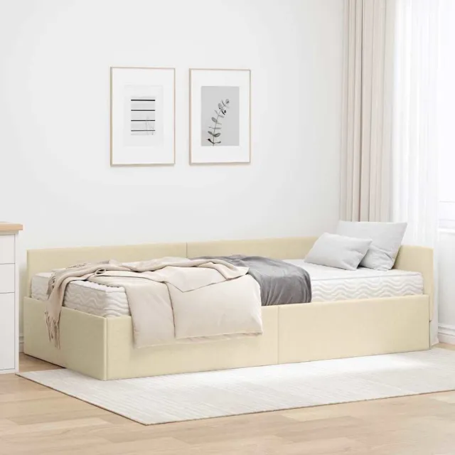 vidaXL Hoekbedframe met Matras 2 st Crème 80 x 200 cm Stof