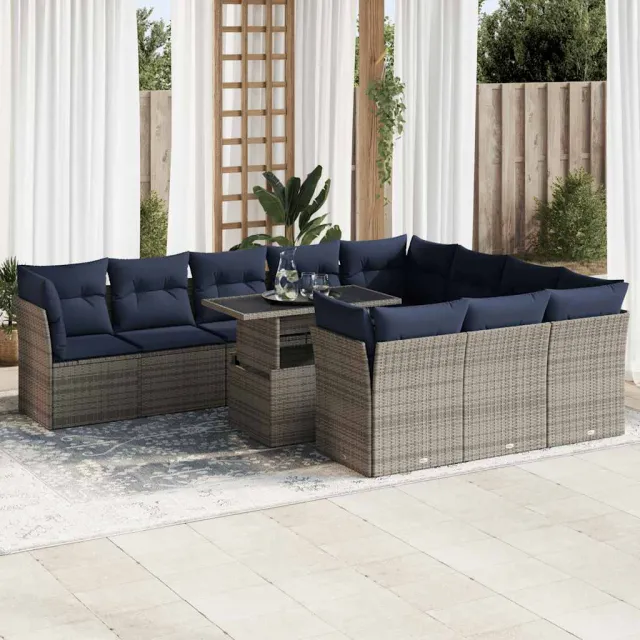vidaXL 11-delige Loungeset met kussens poly rattan acacia grijs, foto 2