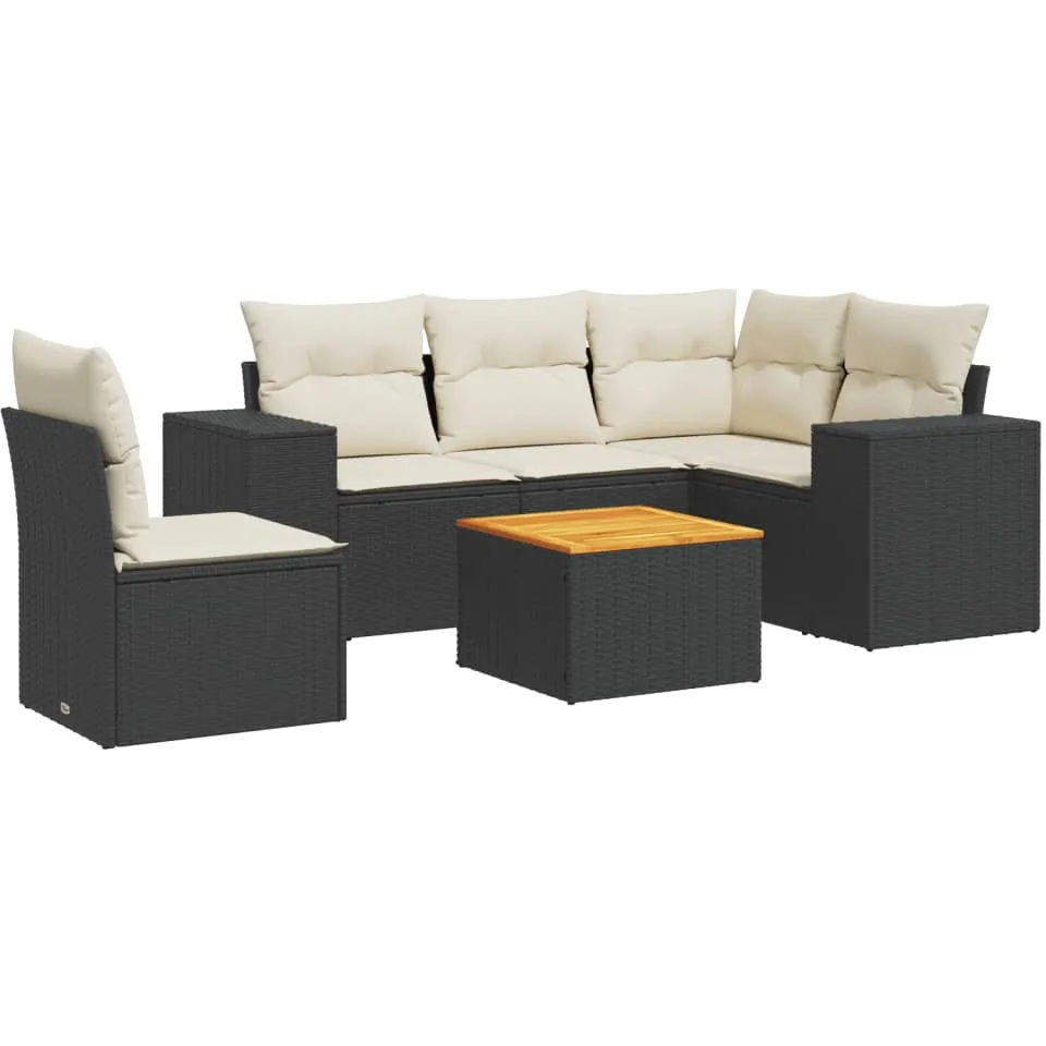 vidaXL 6-delige Loungeset met kussens poly rattan zwart