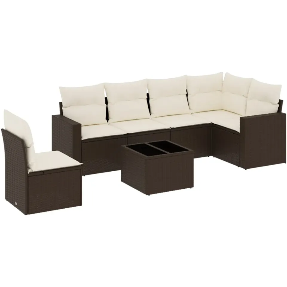 vidaXL 7-delige Loungeset met kussens poly rattan bruin