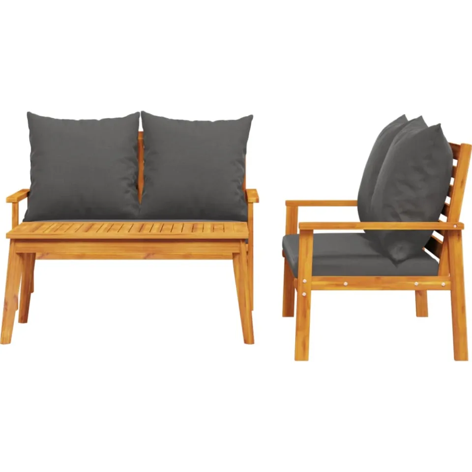vidaXL 3-delige Loungeset met kussens massief acaciahout Bruin