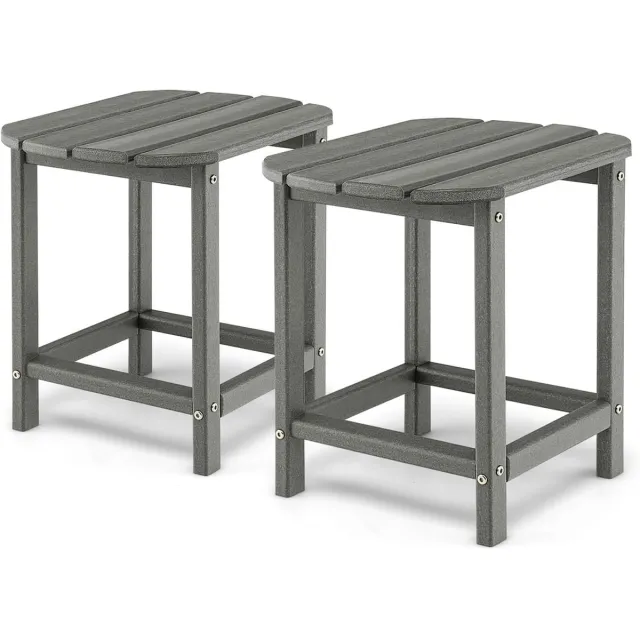 KOMFOTTEU Set van 2 tuintafels van HDPE - kleine bijzettafel, waterdicht, draagvermogen 91 kg - koffietafel voor balkon, terras, binnenplaats, 48 x 37 x 46 cm Grijs