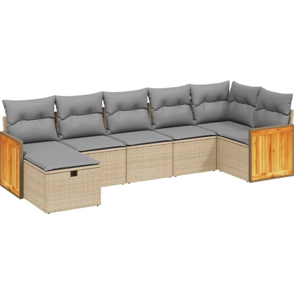 vidaXL 7-delige Loungeset met kussens poly rattan gemengd beige, foto 3