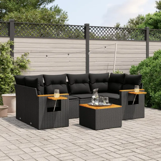 vidaXL 7-delige Loungeset met kussens poly rattan zwart, foto 2