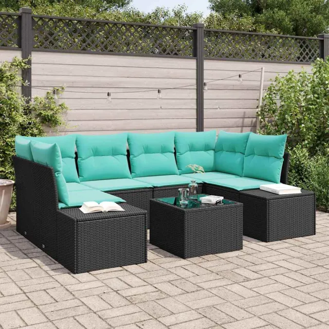 vidaXL Tuin Sofa Set 8 st Zwart en Turquoise poly rattan, foto 2