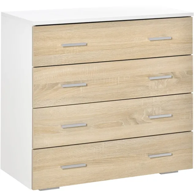 Atlasyx ladekast - Opbergkast - Commode - Ladeblok - Halkast - Woonkamer kast - 4 ladenkast - 76 x 35 x 72 cm - Eiken/Wit Eiken en wit