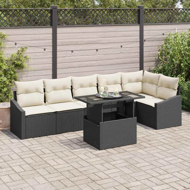 vidaXL Tuin Sofa Set 7 st Zwart en Crème poly rattan
