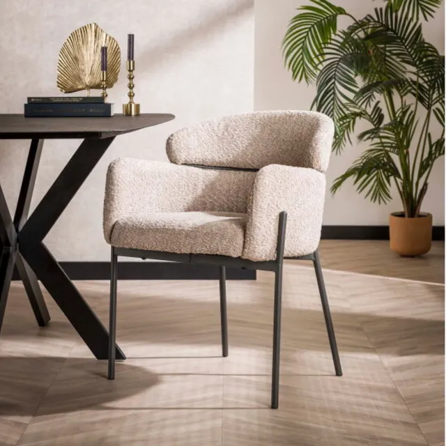 Meubelplaats Eetkamerstoel Dylan - Bouclé zandkleur | Meubelplaats - eetkamerstoelen set van 2 boucle zandkleur