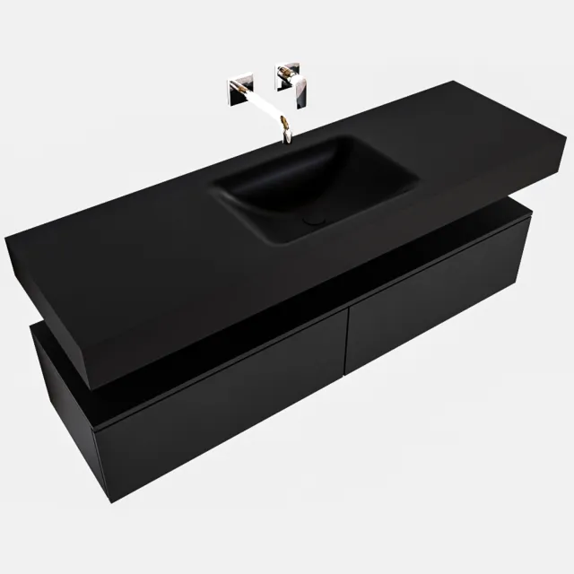 Boss & Wessing Badkamermeubel BWS Ibiza 150 cm Twee Soft-Close Lades Solid Surface Wastafel Mat Zwart (acht varianten)