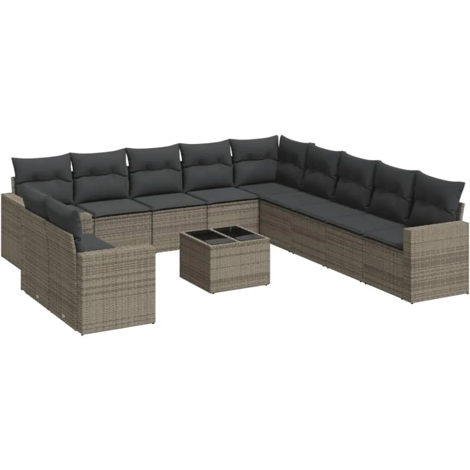vidaXL 12-delige Loungeset met kussens poly rattan grijs