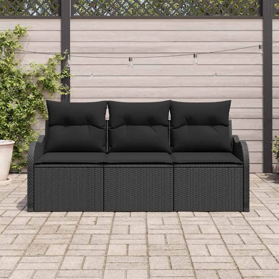 vidaXL Tuin Sofa Set 3 st Zwart Poly riet, foto 3