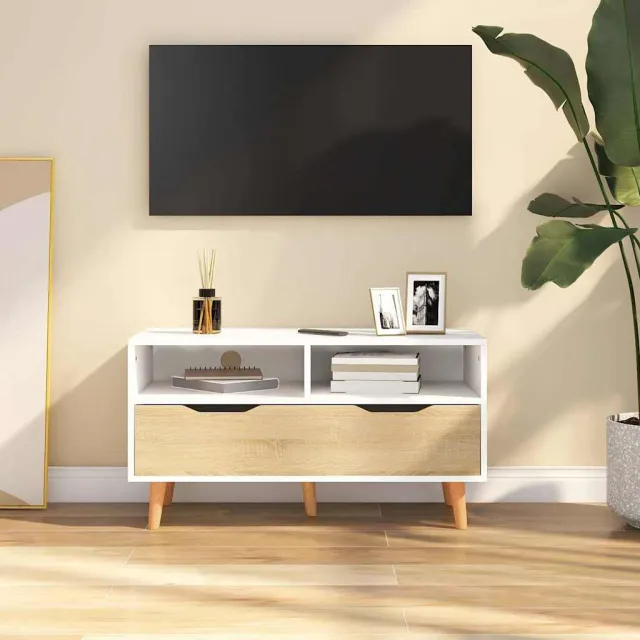 vidaXL Tv-meubel 90x40x48,5 cm bewerkt hout wit sonoma eikenkleurig Beige