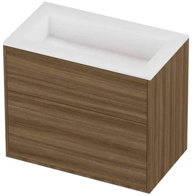 Proline Aristo Badmeubelset Polystone Elegant 2 Laden 80x46x67 cm Mat White Caramel Walnut Houtlook