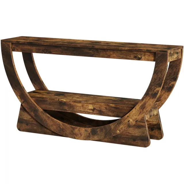 DMG Supply Consoletafel - Halfrond Onderstel - Met Opbergplank - 160 x 30 x 80 cm - Bruin - Plaatmateriaal