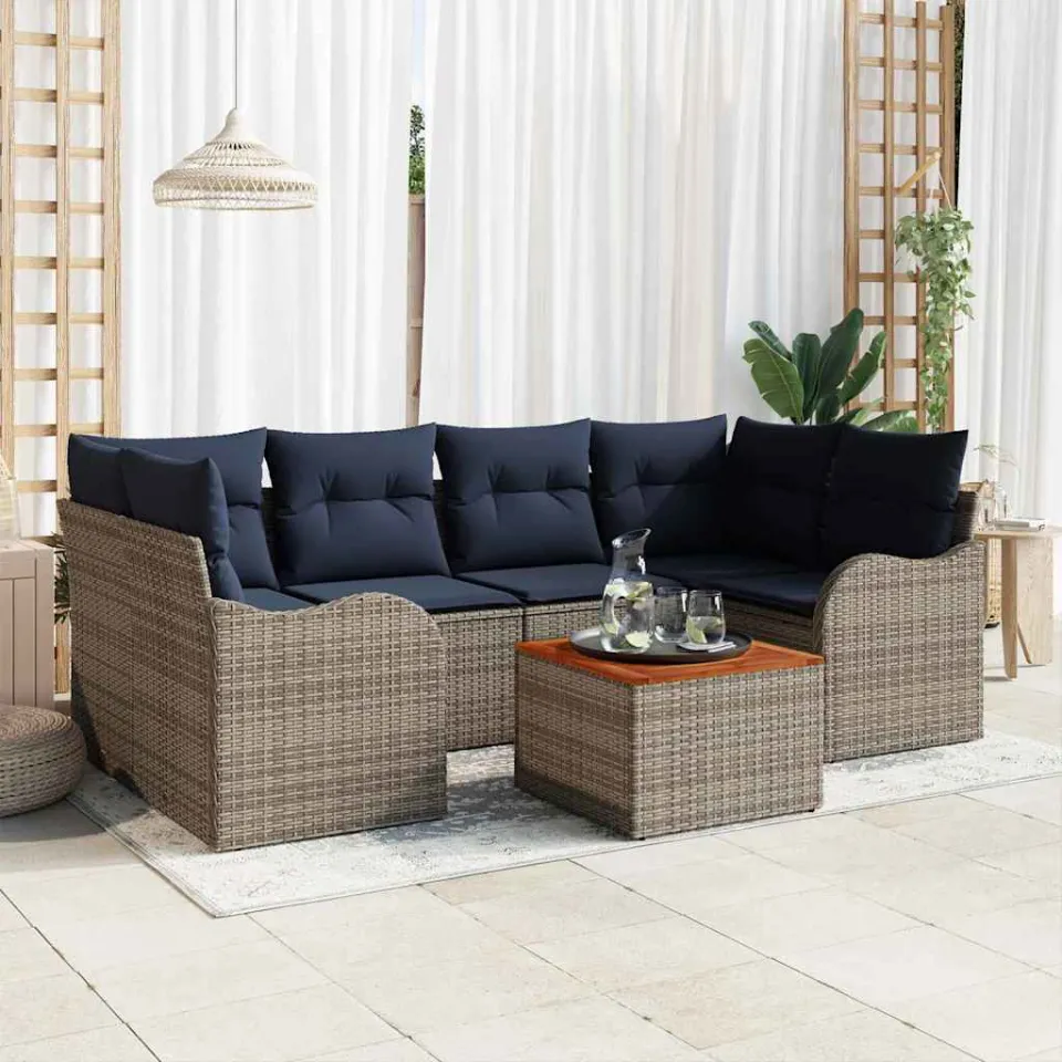 vidaXL Tuinbankenset 7 st Grijs poly rattan, foto 2