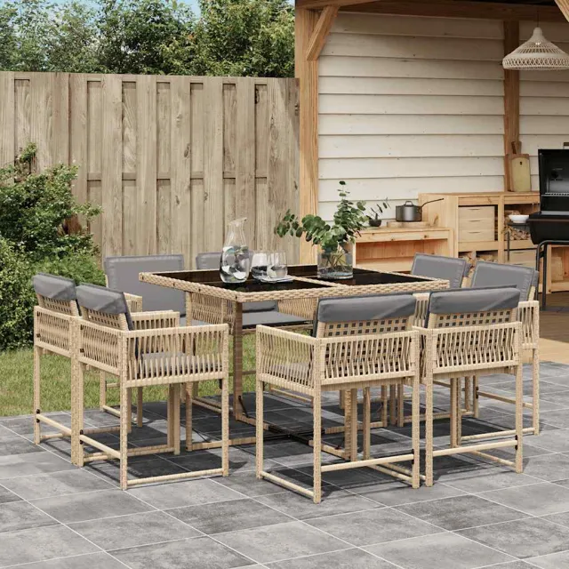 vidaXL 9-delige Tuinset met kussens poly rattan gemengd beige, foto 2