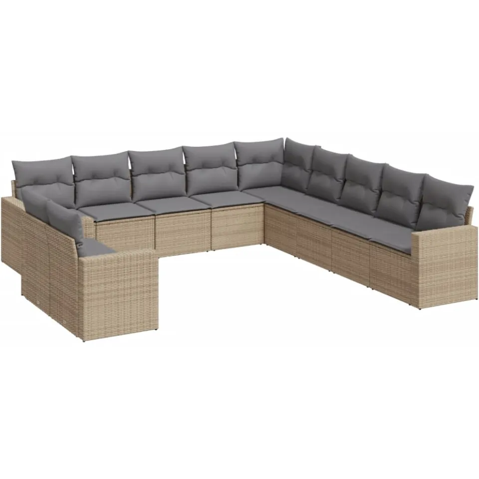 vidaXL 11-delige Tuinset met kussens poly rattan beige, foto 3