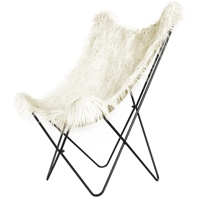 Padiro loungestoel - 71 x 104 x 75 cm - Wit - Boho - Kunstvacht, Polyester, Metaal - met rugleuning