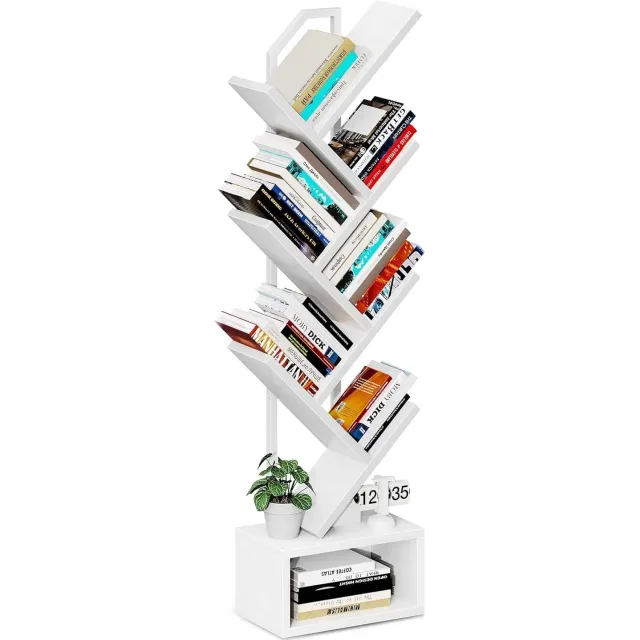 Vurnomi Boekenkast - Boekenrek - Opbergkast - Open kast - Decoratie rek - Boekenboom - Boomvormig - 6 Niveaus - Hout - Wit