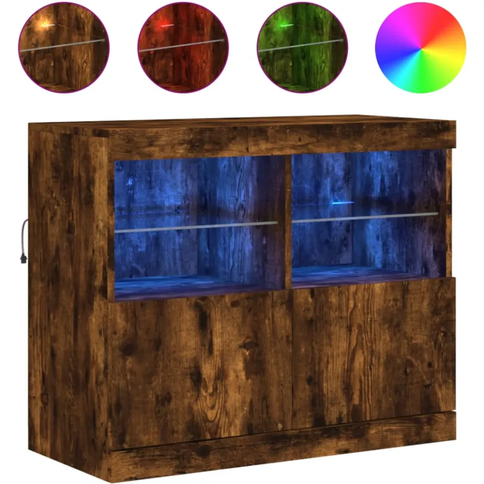 vidaXL Dressoir met LED-verlichting 81x37x67 cm gerookt eikenkleurig, foto 4