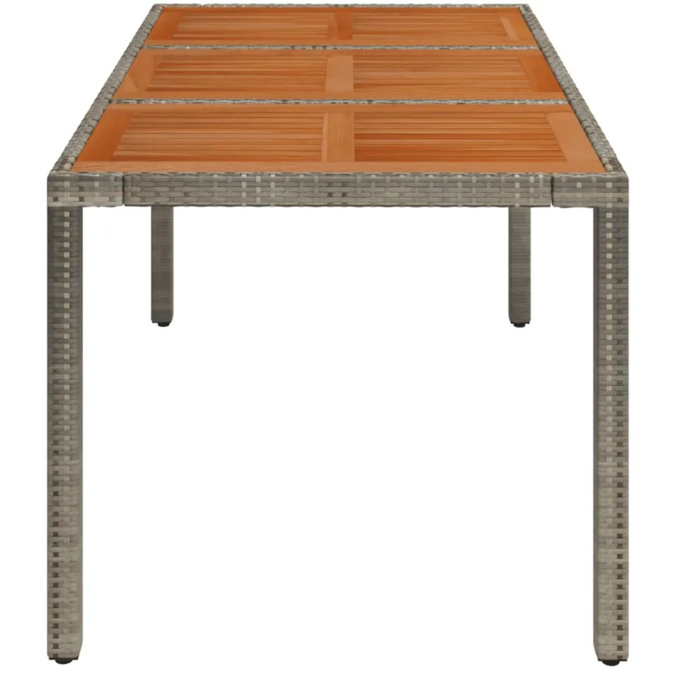 vidaXL Tuintafel met houten blad 150x90x75 cm poly rattan grijs, foto 4