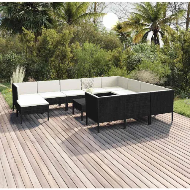 vidaXL 12-delige Loungeset met kussens poly rattan zwart, foto 2