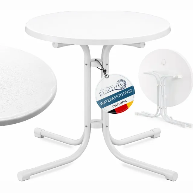 Beautissu Bistrotafel Buiten Ø 60 cm Waterdicht – Inklapbare Ronde Tuintafel Terrastafel Balkontafel – Campingtafel Sta-tafel Eettafel – Hoogte 70 cm – Wit – Bistroni WP