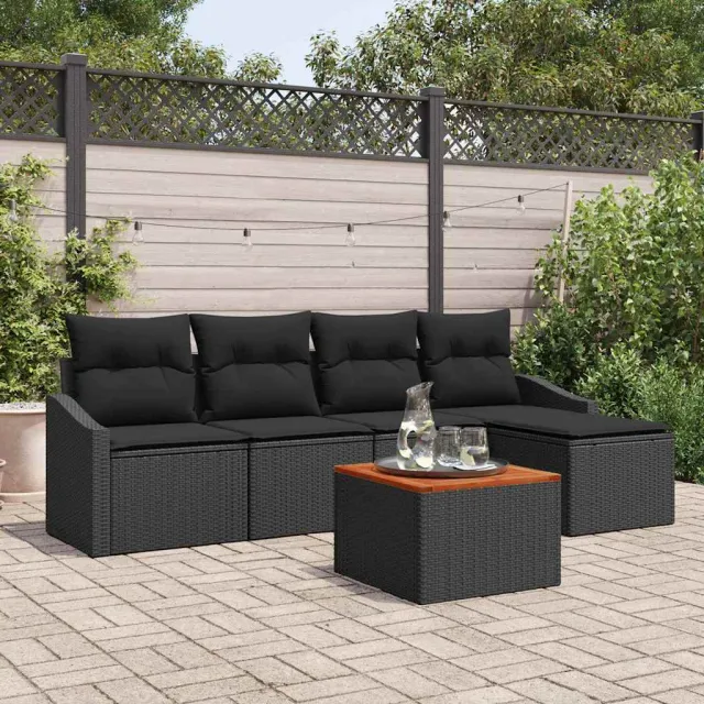 vidaXL Tuinbankenset 6 st Zwart poly rattan