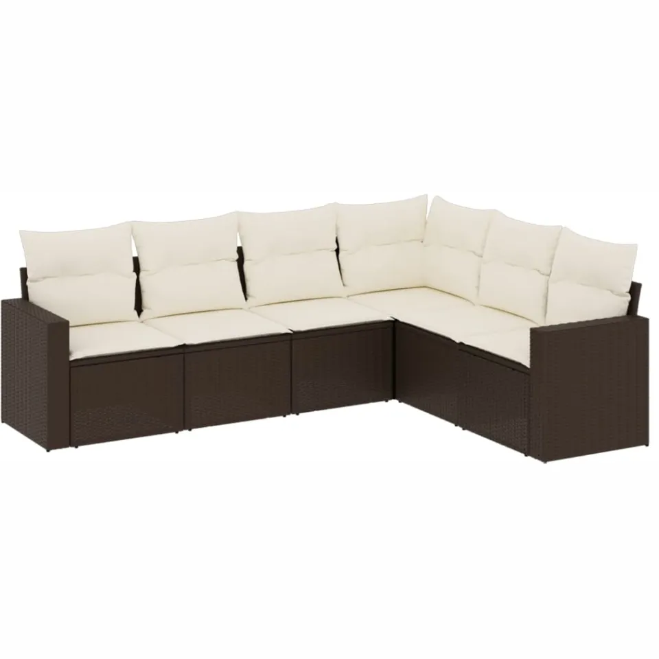 vidaXL 6-delige Loungeset met kussens poly rattan bruin