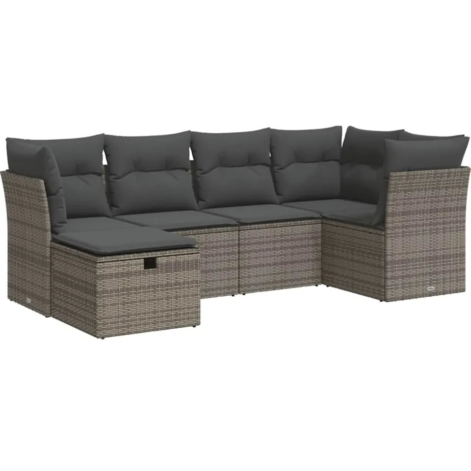 vidaXL 6-delige Loungeset met kussens poly rattan grijs, foto 3