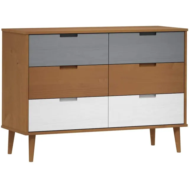 vidaXL Ladekast - MOLDE - 113x40x80 - cm - massief - grenenhout - bruin Bruin en wit
