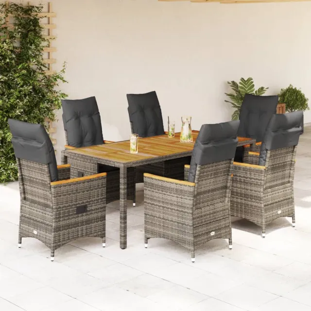 vidaXL 7-delige Tuinset met kussens poly rattan grijs, foto 2