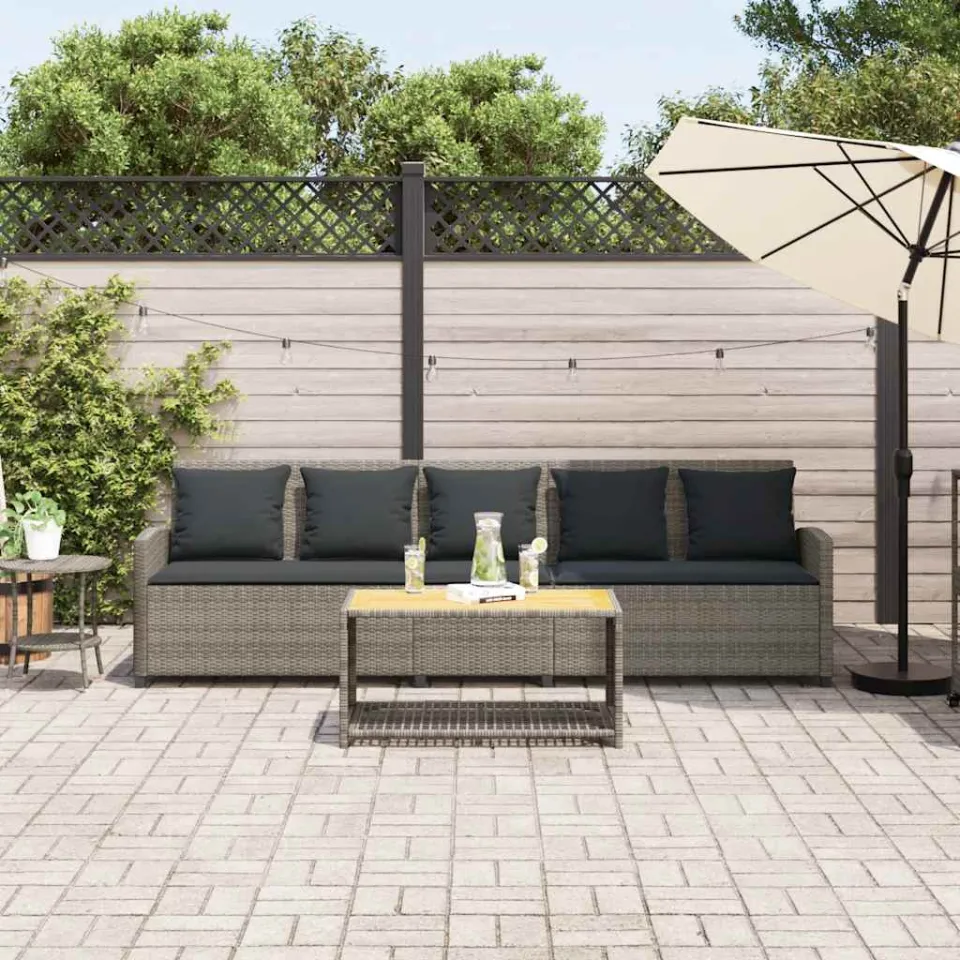 vidaXL Tuinbank 5-zits met kussens poly rattan grijs, foto 3