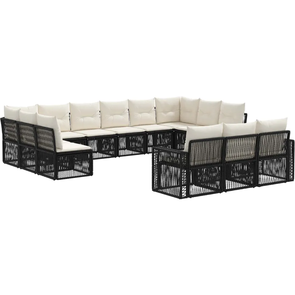 vidaXL Tuinbankenset 13 st 13-zits Zwart en Cream Wit poly rattan, foto 3