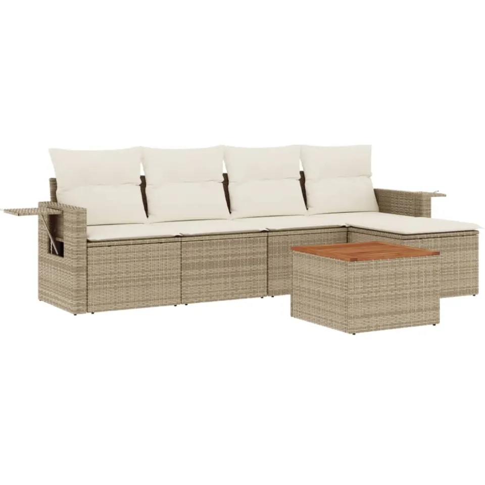 vidaXL 6-delige Loungeset met kussens poly rattan beige, foto 3