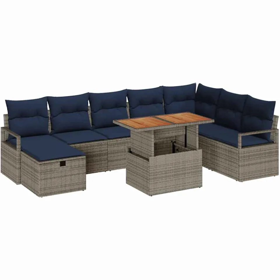 vidaXL Tuinbankenset 9 st Grijs poly rattan